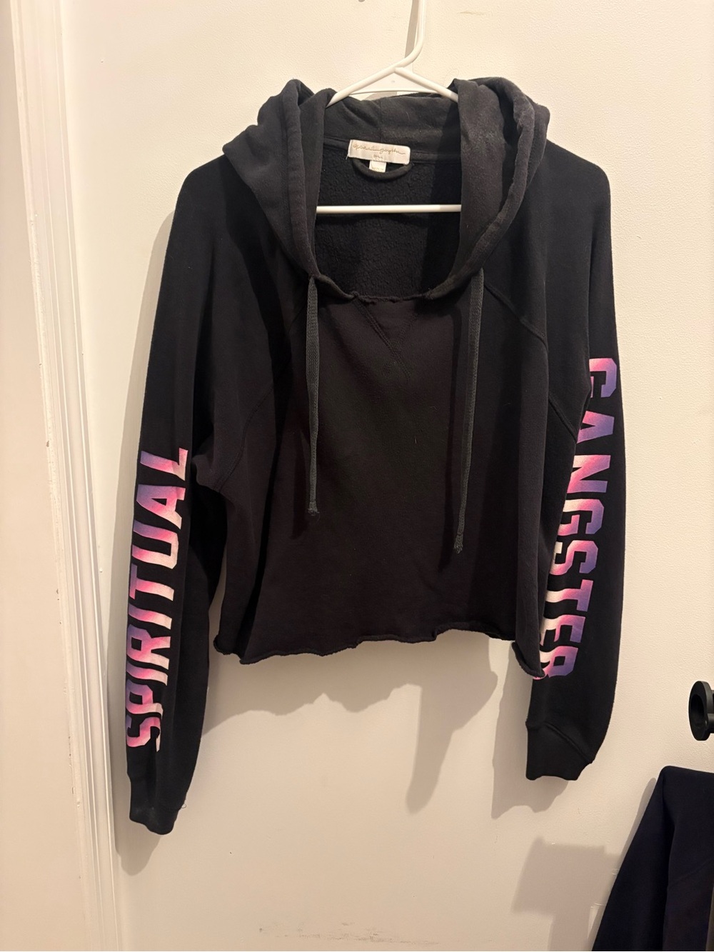 Spiritual Gangster Black Hoodie with Pink Sleeve Logo- Stella Rocker - Picture 4 of 4